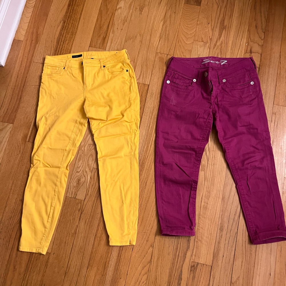 Kut from the Kloth Yellow and Seven7 Magenta/fuchsia Cropped Jeans